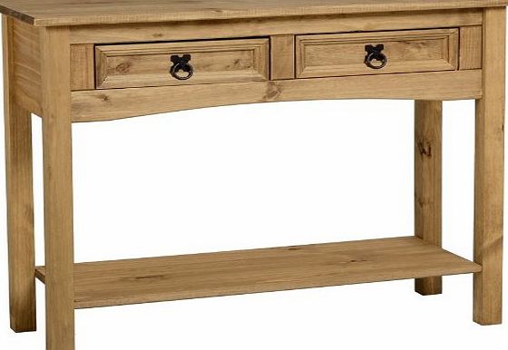 Corona Console Table With Shelf 2 Drawer Waxed Pine