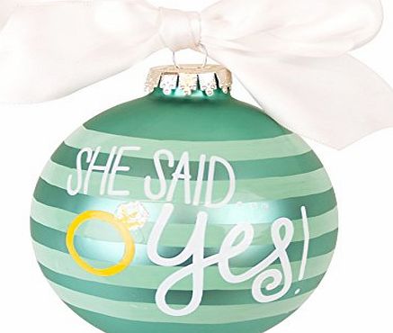 Cotton Colour ````She Said Yes`` large 10cm Decoration Bauble featuring a ring - Engagement Christmas