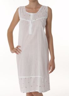 Cotton Lawn embroidered flower sleeveless nightdress