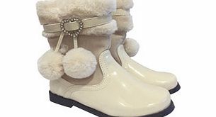 Couche Tot Millie ivory and faux fur pom pom boots