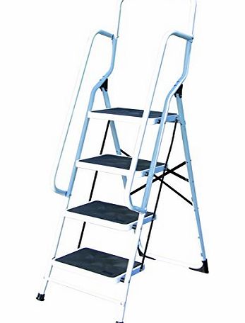 Cougar 4 Tread Safety Step Ladder - Foldable With Hand Rails, High Back, Non Slip Feet, Anti-Slip Wide Platform Rungs