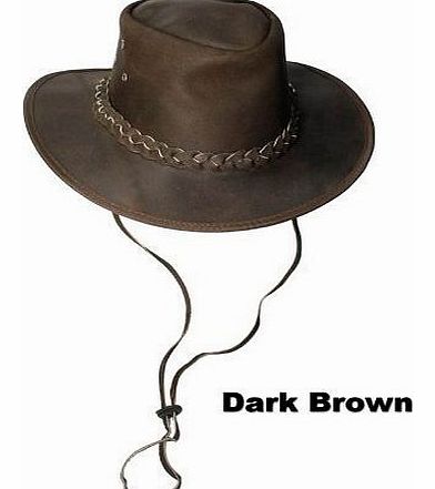 Country Classics Unisex Australian Leather Bush Hats Free Chin Straps - Colour: Dark Brown, Size: L