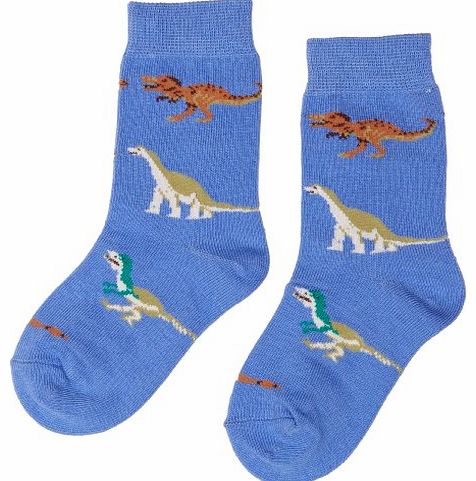 Boys Dinosaur Animal Print Calf Socks, 1-3 Years (Manufacturer Size:3-5.5), Blue (Light Denim)