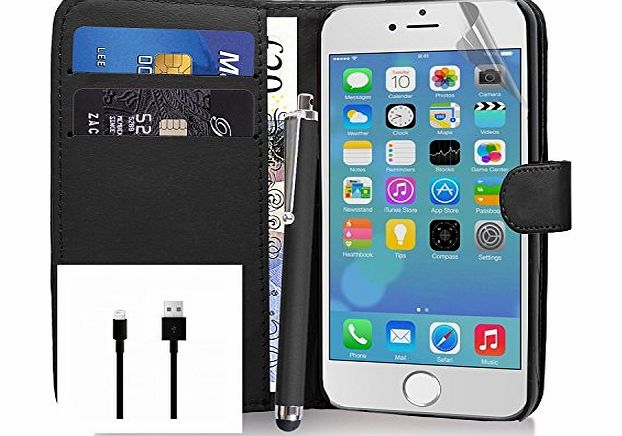 COVERME571 Apple iPhone 6 4.7 Premium Leather Wallet Flip Case Cover Pouch   Screen Protector With Microfibre Polishing Cloth   Touch Screen Stylus Pen By CCUK FREE USB CHARGER (IPHONE 6 (4.7``), WALLET BLACK)