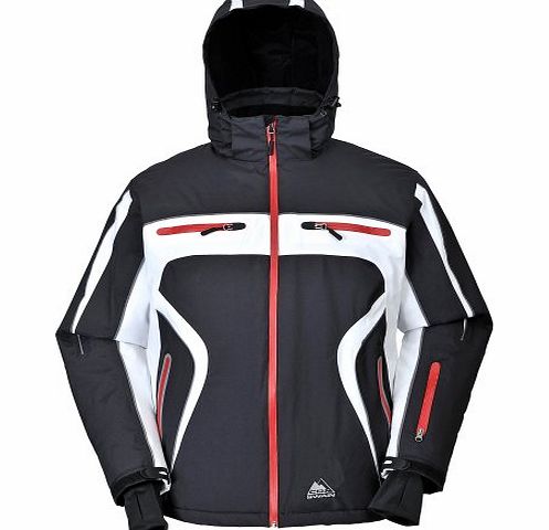  TITANIUM Men 3-Layer Ski amp; Snowboard Jacket Finley with RECCO and 15.000mm waterproof, Colour: Black/White - red zipper, Size: L