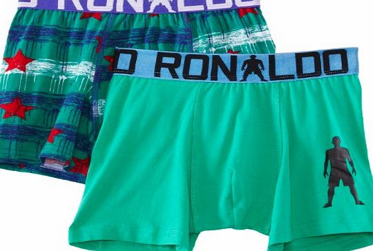 CR7 Cristiano Ronaldo Boys 2 Pack Trunk Starred Boxer Brief, Green (Green/Blue), One Size (Manufacturer Size:13/15)