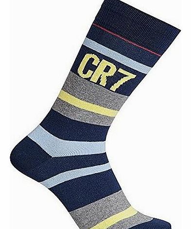 CR7 Cristiano Ronaldo Cristiano Ronaldo CR7 (8270-80) mens fashion socks, stylish underwear in quality cotton stretch, blue/grey stripe, size 40-46