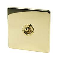 CRABTREE 1G 2W 10AX Toggle Sw Pol Brass Flat Plate
