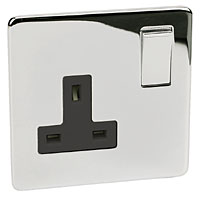 CRABTREE 1G DP Sw Skt Blk Ins Pol Chrome Flt Plate