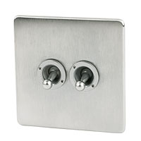 CRABTREE 2G 2W 10AX Toggle Sw Brushed Chrome