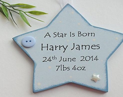 Craftworks Originals Personalised Star is Born New Baby Boy Wooden Plaque Gift Handmade in Britain