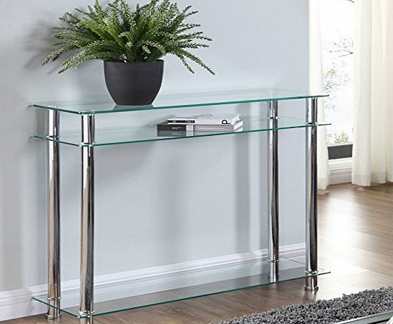 CRAVOG  Glass Chrome Console Table Large Hall Table Modern Furniture (Clear Glass)