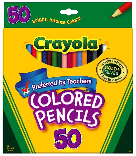  COLORED PENCILS 50CT FULL LENGTH ASSORTED COLORS PEGGABLE