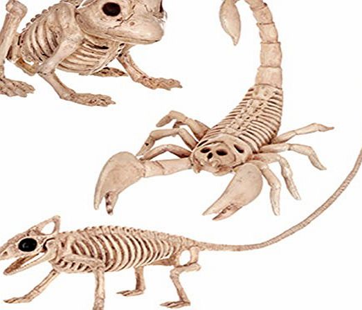 Crazy Bonez POSE-N-STAY Crazy Bonez 3 x Mini Skeletons Frog, Gecko, Scorpion Halloween Props