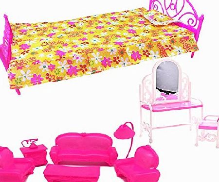 Creation  3 Sets Toy Doll house Furniture- Small Sofa, Plastic Mini Bed, Dressing Table And Chair Set For Dolls Bedroom Furniture