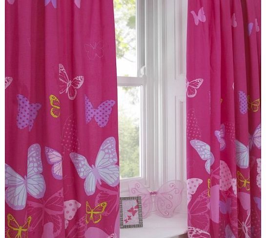 Butterfly Pink Lilac Yellow 66X54 Pencil Pleat Fully Lined Curtains EXCLUSIVE
