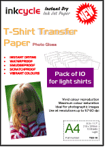 T-Shirt Transfer Paper Instant Dry Photo Gloss (A4) - 10 sheets For Light Shirts