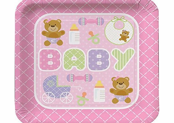 Creative Party Baby Shower Party Tableware Pink Dinner Plates 23.1cm - Pack of 8