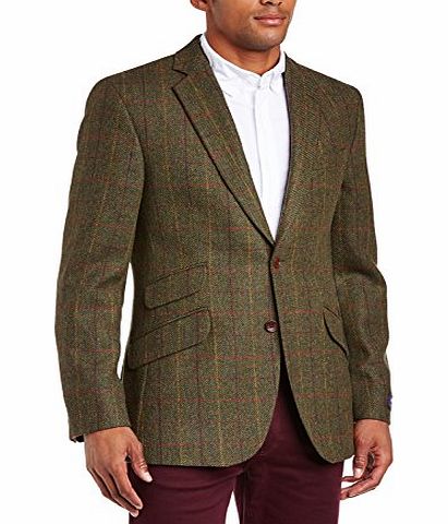 Crew Clothing Mens Herston Check Long Sleeve Blazer, Green (Olive), Large (Manufacturer Size:42)