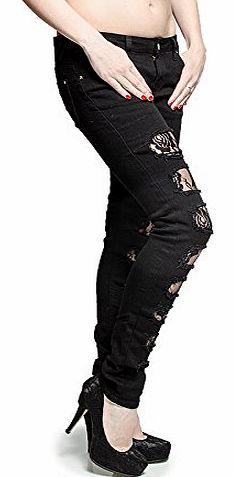 Criminal Damage Ripped Rose Net Skinny Fit Jeans (Black) - (8 UK)