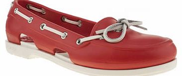 womens crocs red beach line boat shoe sandals