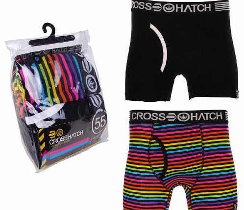 Crosshatch Ablazium Mens Twin-Pack Striped/Plain Boxer Shorts Rainbow/Black L