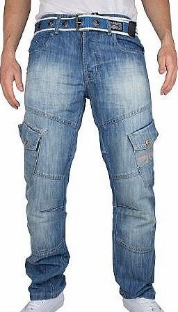 Crosshatch  - Light Wash Corona Belted Jeans - Mens - Size: 30W x 30L