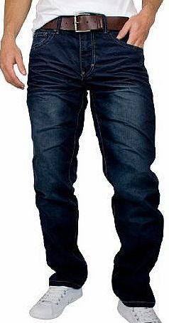 Crosshatch  Mens Farrow Belted Jeans, Blue, 30W x 30L
