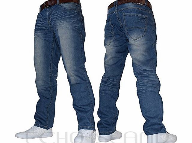 Crosshatch FARROW Mens Belted Jean Soft Fabric Dark Wash Waist 34 Leg 34`` (34L) Light Blue- Farrow Belted Denim Slim Fit Leg