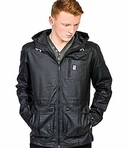 Crosshatch Mens Coated Jacket Showerproof Waxed Effect Designer Coat Cagoule Jackets (XL, Black)