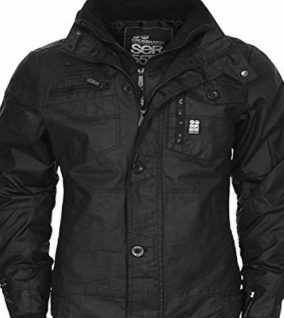 Mens Crosshatch Plixxie New Coated Padded Jacket Double Zip Ribbed Winter Coat Medium Black- Plixxie Designer Lined Waterproof Pockets
