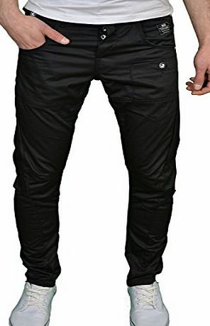 Crosshatch Mens Designer Twisted Leg Regular Fit Tapered Chinos Jeans (38W x 32L, Black)