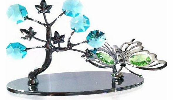 CRYSTOCRAFT MINI BUTTERFLY AND TREE ORNAMENT WITH SWAROVSKI CRYSTALS