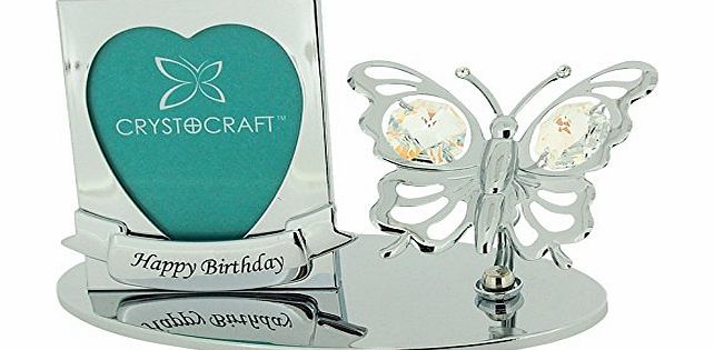 CRYSTOCRAFT  Free Standing Silver Plated ``Happy Birthday`` Photo Frame Ornament With Swarovski Elements