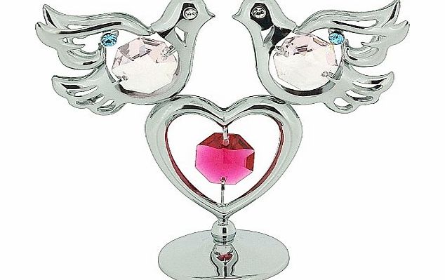 CRYSTOCRAFT  Free Standing Silver Plated Symbolic Doves amp; Love Heart Ornament With Swarovski Elements