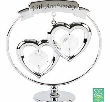 CRYSTOCRAFT  Keepsake Gift Ornament - Freestand Mobile 25th Silver Wedding Anniversary with Swarvoski Crystal Elements