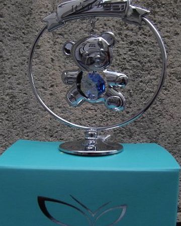 CRYSTOCRAFT  Keepsake Gift Ornament - Freestand Mobile Bear Design Its A Boy Blue with Swarvoski Crystal Elements