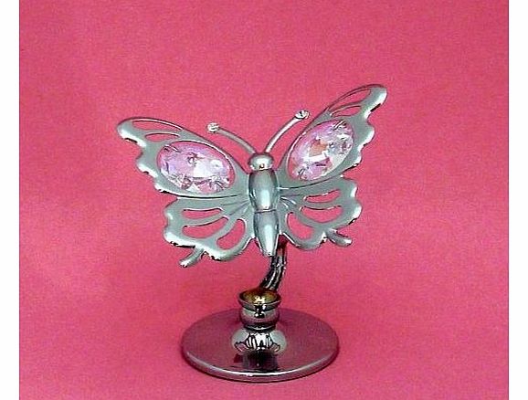 CRYSTOCRAFT  Keepsake Gift Ornament - Silver Butterfly with Swarvoski Crystal Elements