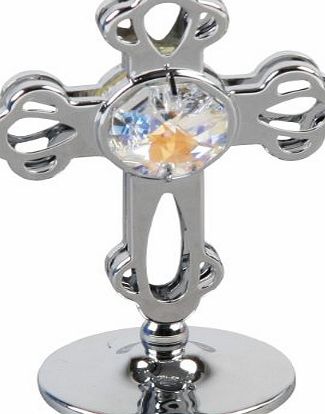 CRYSTOCRAFT  Keepsake Gift Ornament - Silver Cross with Swarvoski Crystal Elements