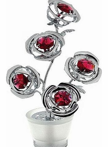CRYSTOCRAFT Freestanding 5 Mini Red Roses Swarovski Crystals Ornament.