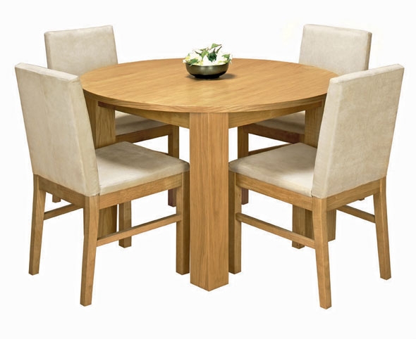Cuba Oak Circular Dining Table and 4 Upholstered