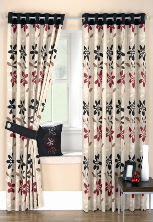 Curtina Ariel Black and Red Lined Eyelet Curtains