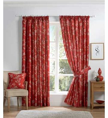 Flourish Lined Curtains 117x137cm - Red