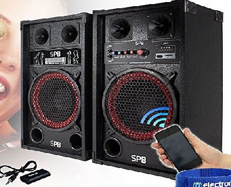 CustomKit 2x SPB 10`` Active USB/SD Party Speakers 600W   Bluetooth Music Receiver   Cables