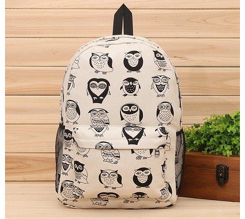 Owl Pattern Canvas Backpack School Bag Travel Hiking Rucksack