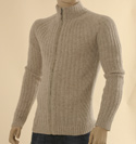 Mens Beige Full Zip Wool Mix Sweater