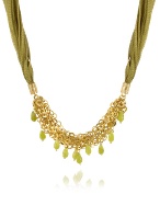 Daco Milano Green Jade Drops Multi-strand Sterling Silver Lace Necklace