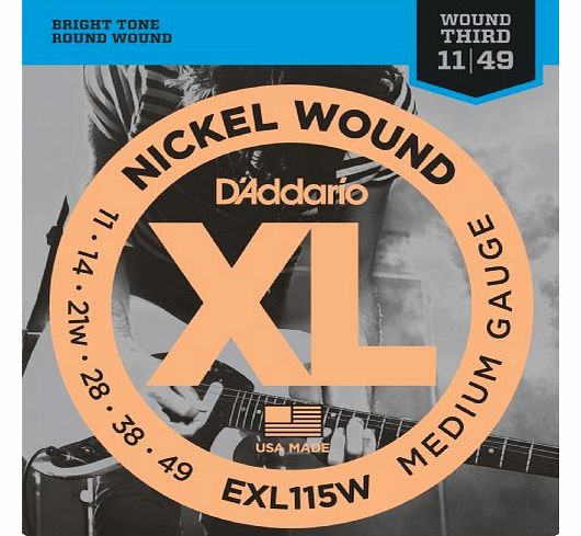 EXL115W XL Nickel Wound Blues/Jazz Rock (.011-.049) Wound 3rd Electric Guitar Strings