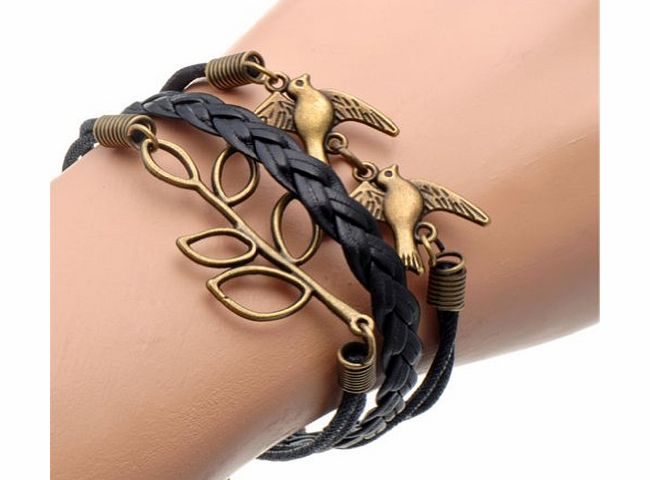 DADITONG  Fashion Lady Retro Knit Love 8 Shape Cross 5 /Bronze Love Tree Bird 3/ 8 Shape Anchor 3 Strands Suede Rope Bracelet (Blue