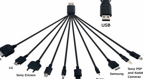 Daffodil TC03 - Universal Mobile Phone Charger - USB Charging Cable - Multicharger for: HTC / Samsung / iPhone / iPod / Nokia / ZTE / LG / Blackberry